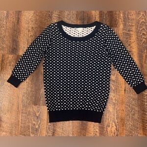 J.CREW  100% Cotton Sweater 3/4 Sleeve Size XS Blue And White Pullover